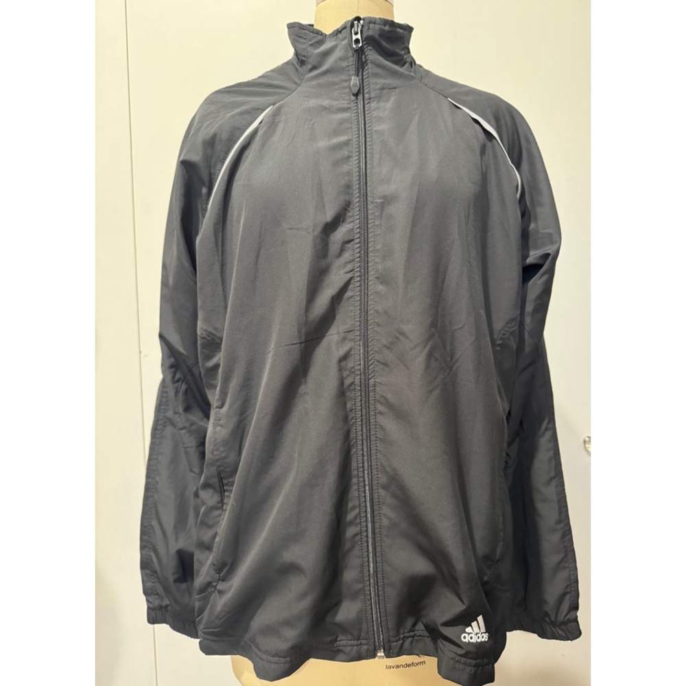 Adidas XL black reflective breathable lightweight full zip jacket zip pockets